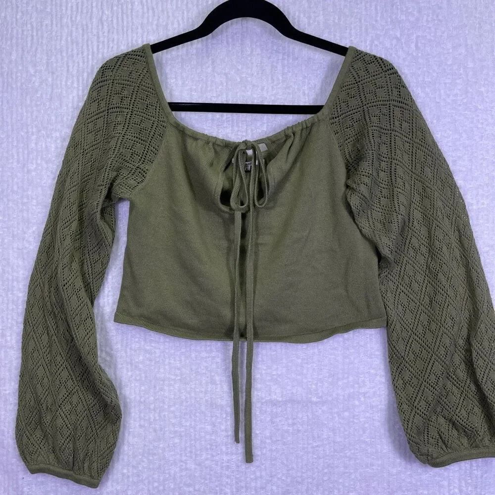 Tularosa Green Lace Up Long Sleeve Crop Top Size XL
